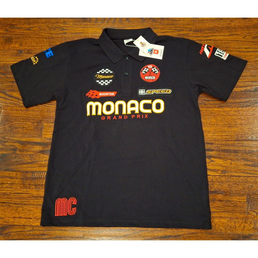 NWT Ikonik Monaco Black Grand Prix Racing Short Sleeve Polo Shirt Mens XL